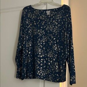 Chico's Blue and Gold Patterned Long Sleeve Top